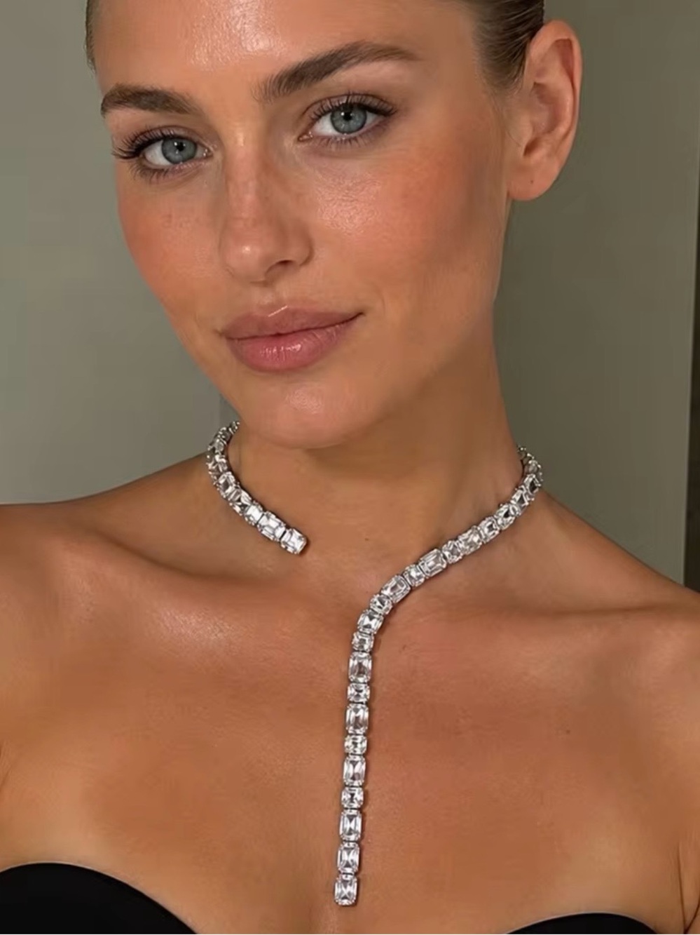 Silver Crystal Lariat Necklace - Elegant Y-Style Choker